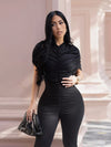 Women's ruched hooded flare-leg jumpsuit