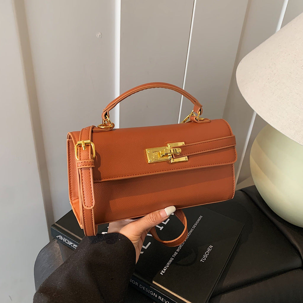 Chic Square Handbag with Lock Closure - Premium PU Leather Crossbody Bag for Women