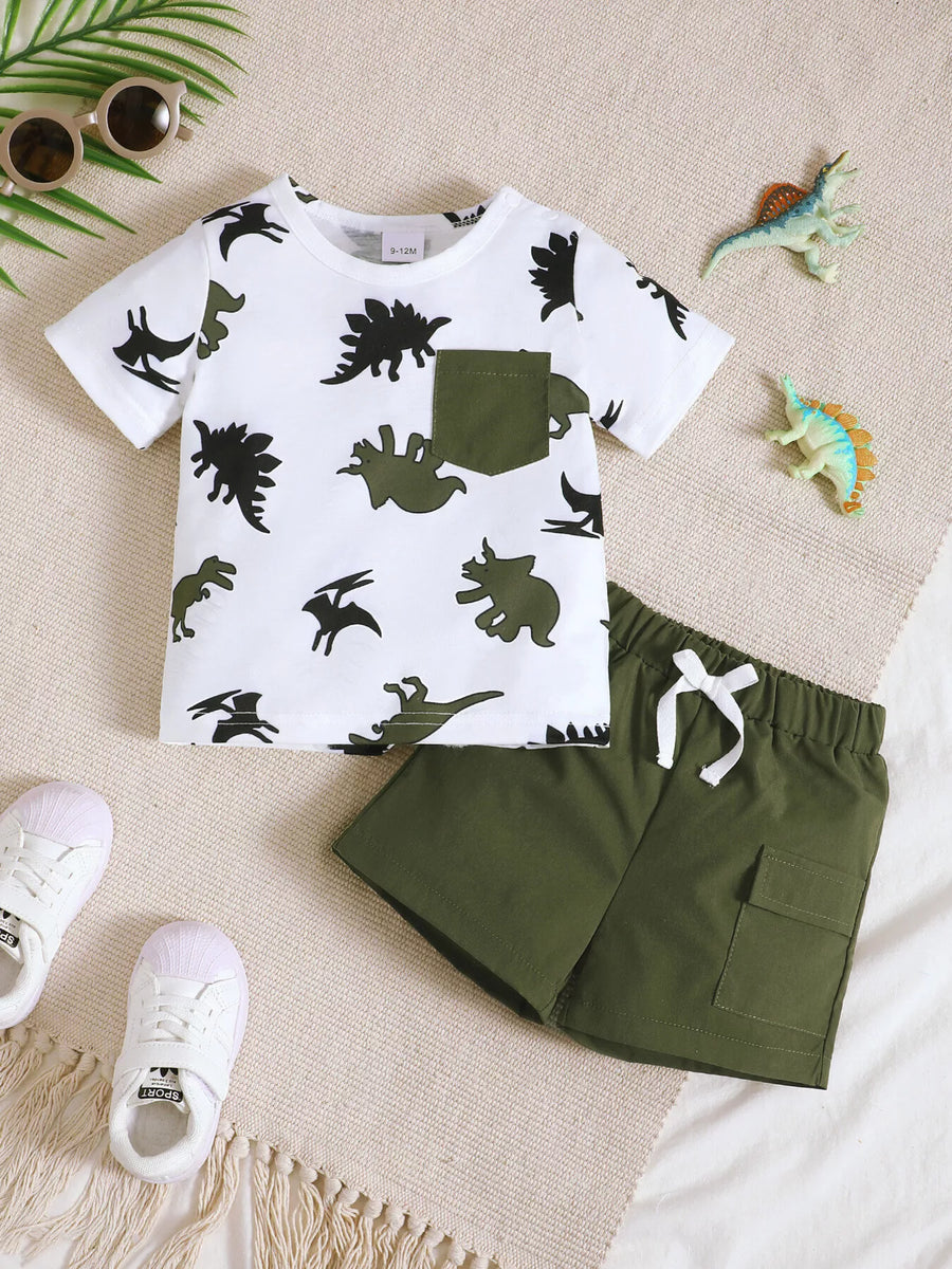 Clover Club Dinosaur Print Pocket T-Shirt & Shorts Set