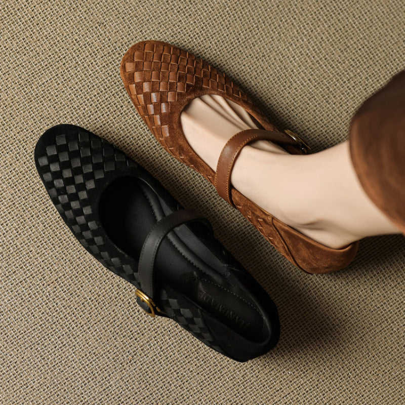 Mary Jane Sheepskin Leather Shoes With Single Strap