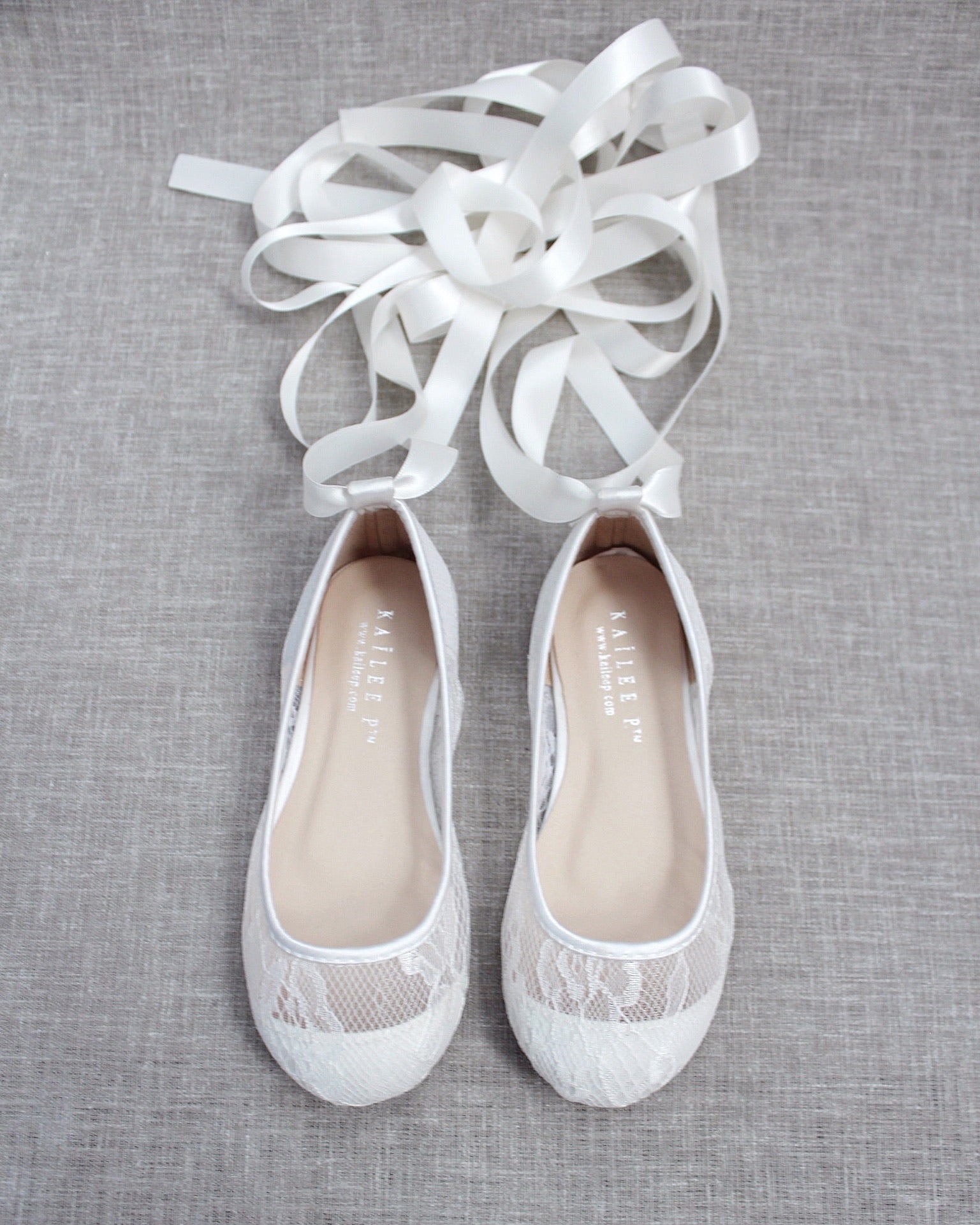 White New Lace Ballerina Flats with Ballerina Lace Up