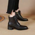 Women's Retro Leather Ankle Boots – Chunky Heel, Side Zipper & Lace-Up | Cowhide Upper