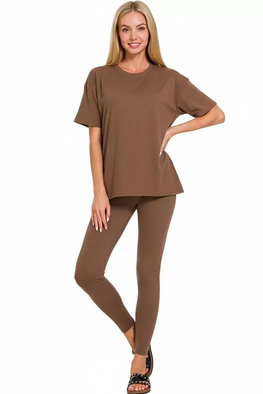 Another view: Brushed Dty Microfiber Short-Sleeve Top and Pants Loungewear Set Plus
