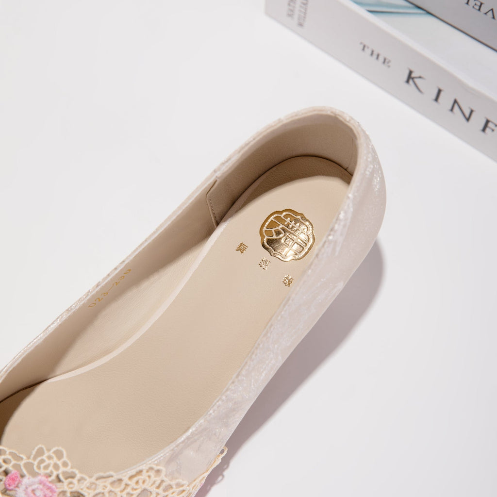 Women's Jacquard Kitten Heel Sandals | Pointed Toe Lace Flower Embroidery Heels