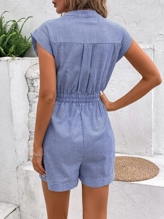 Another view: Liora Striped Notched Tie Waist Romper