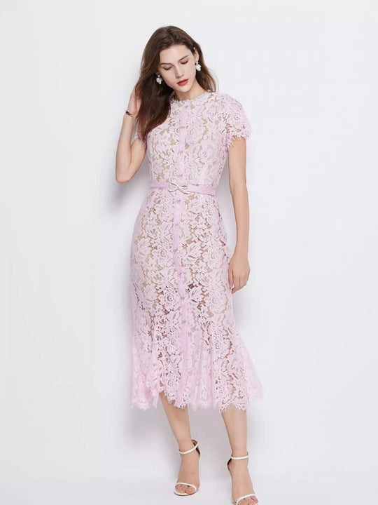 Another view: Lace Short Sleeve Mermaid Dress