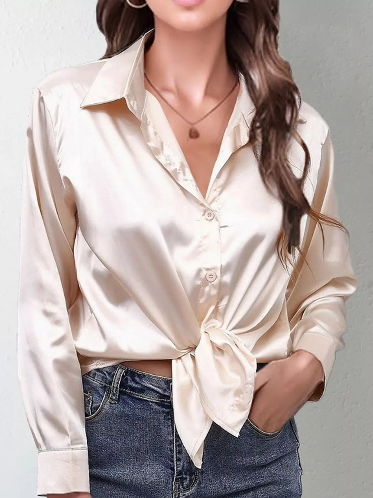 Women's Satin High-Low Button-Down Shirt — photo 9