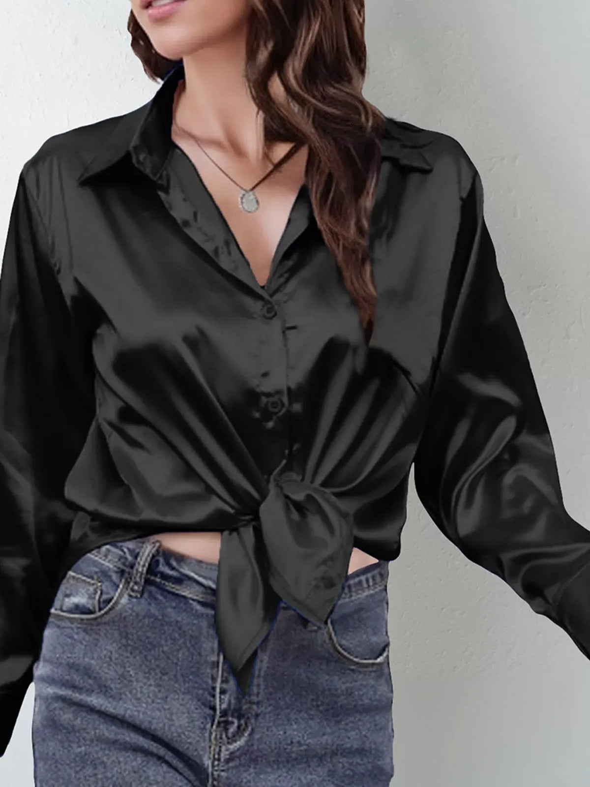 Women's Satin High-Low Button-Down Shirt — photo 49