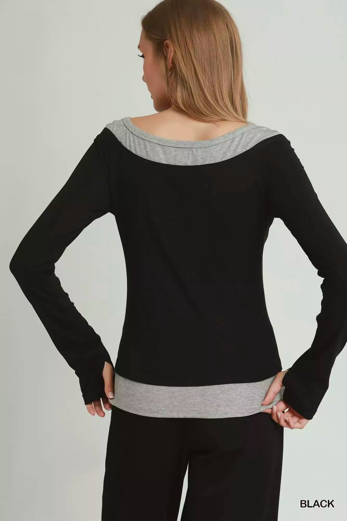 Umgee Layered Long-Sleeve Top with Thumbholes — photo 3