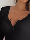 Button-front ribbed romper for women