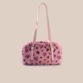 Women's Furry Velvet Shoulder Tote Bag - Plush Leopard Print Handbag with Dual Straps