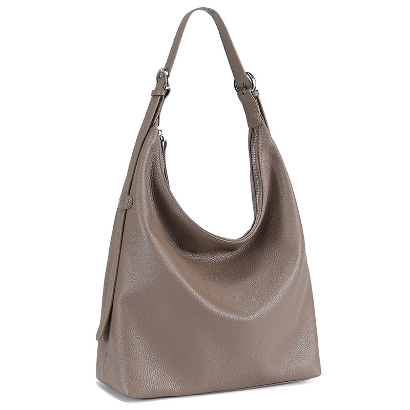 Women's Genuine Leather Bucket Shoulder Bag – Large Capacity Everyday Handbag