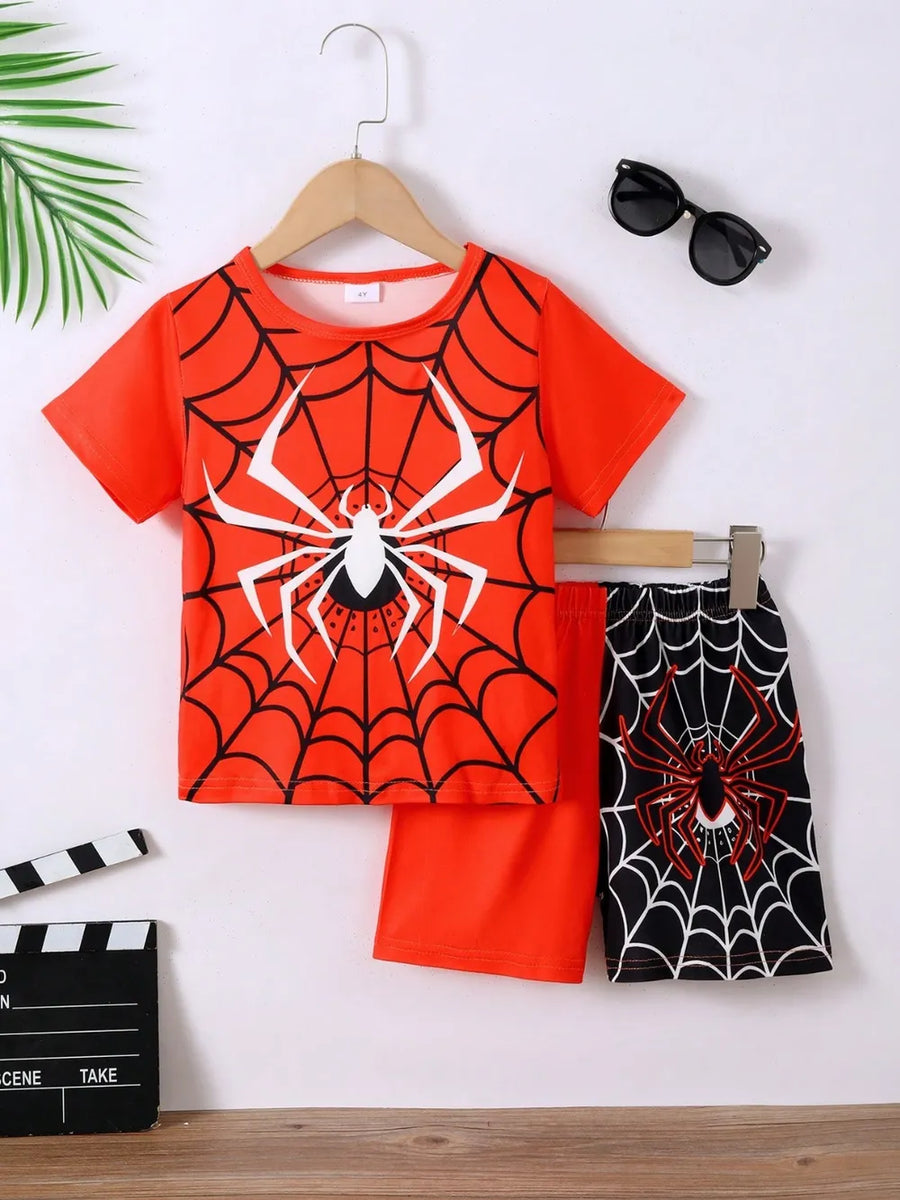 Kids' Spider Graphic T-Shirt & Pants Set – Red