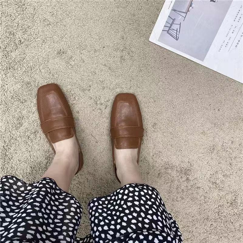 Women's French-Style Retro Square Toe Flat Casual Shoes - Slip-On Comfort Loafers