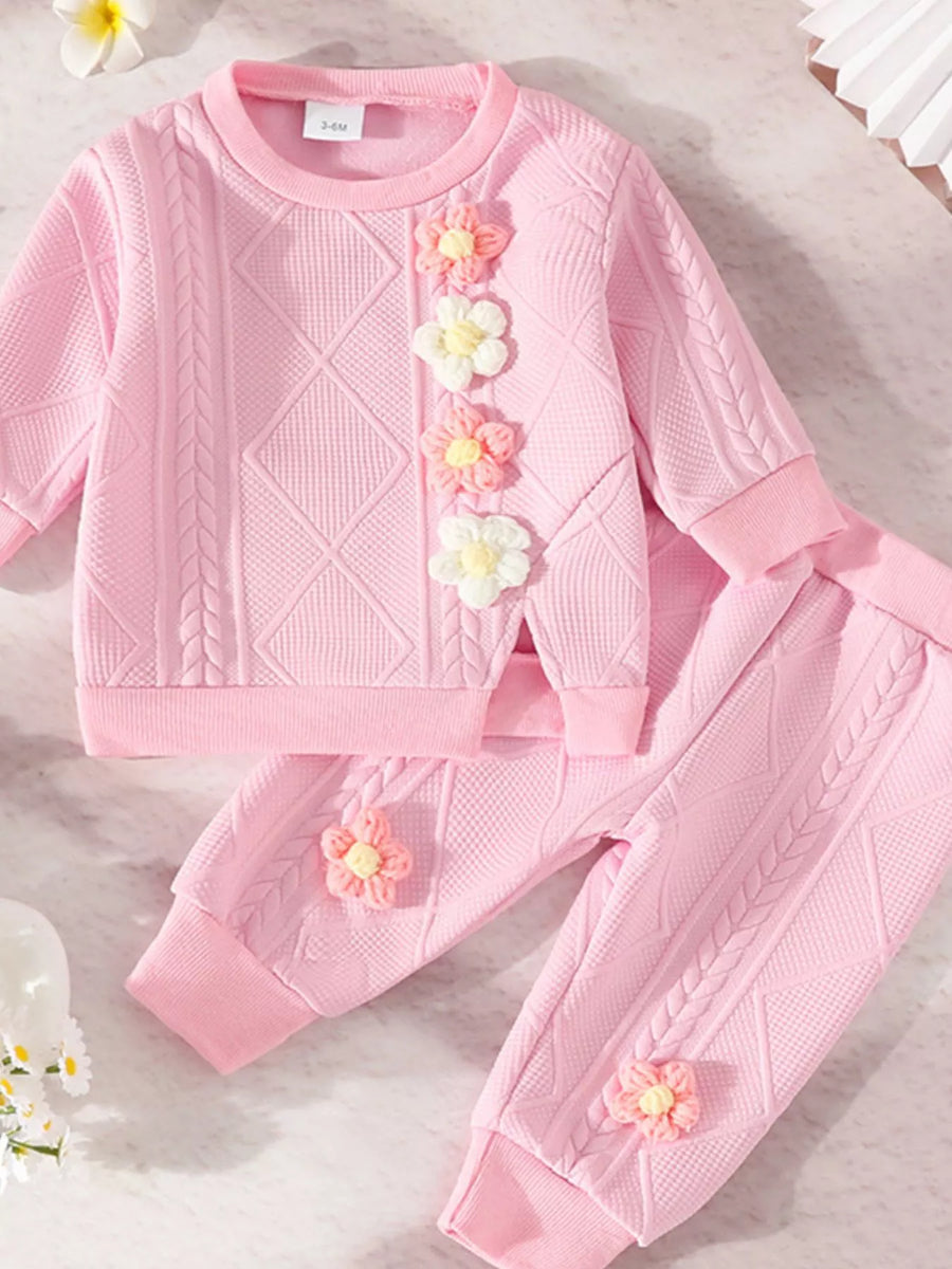 Moonbeam Textured Flower Top and Pants Set