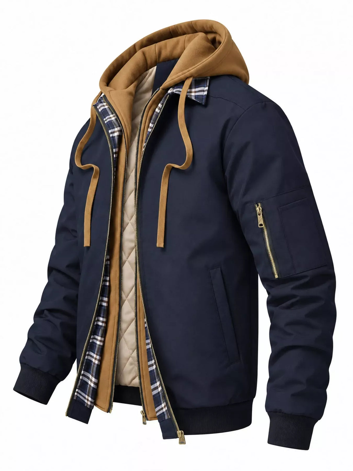 Men's Full Size Casual Quilted Lined Hooded Bomber Jacket Plus Size — photo 6
