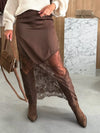 Women's asymmetrical lace-panel midi skirt