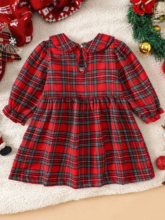 Another view: Baby & Toddler Christmas Plaid Smocked Dress — Deep Red