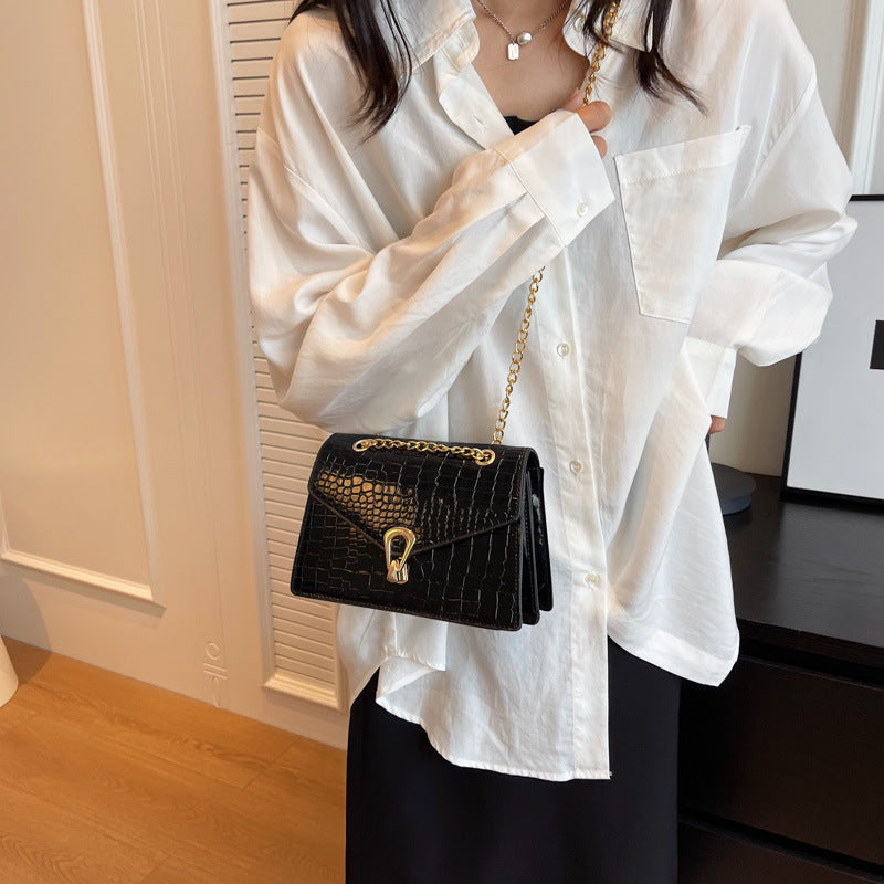 Crocodile-Print Chain Crossbody Bag