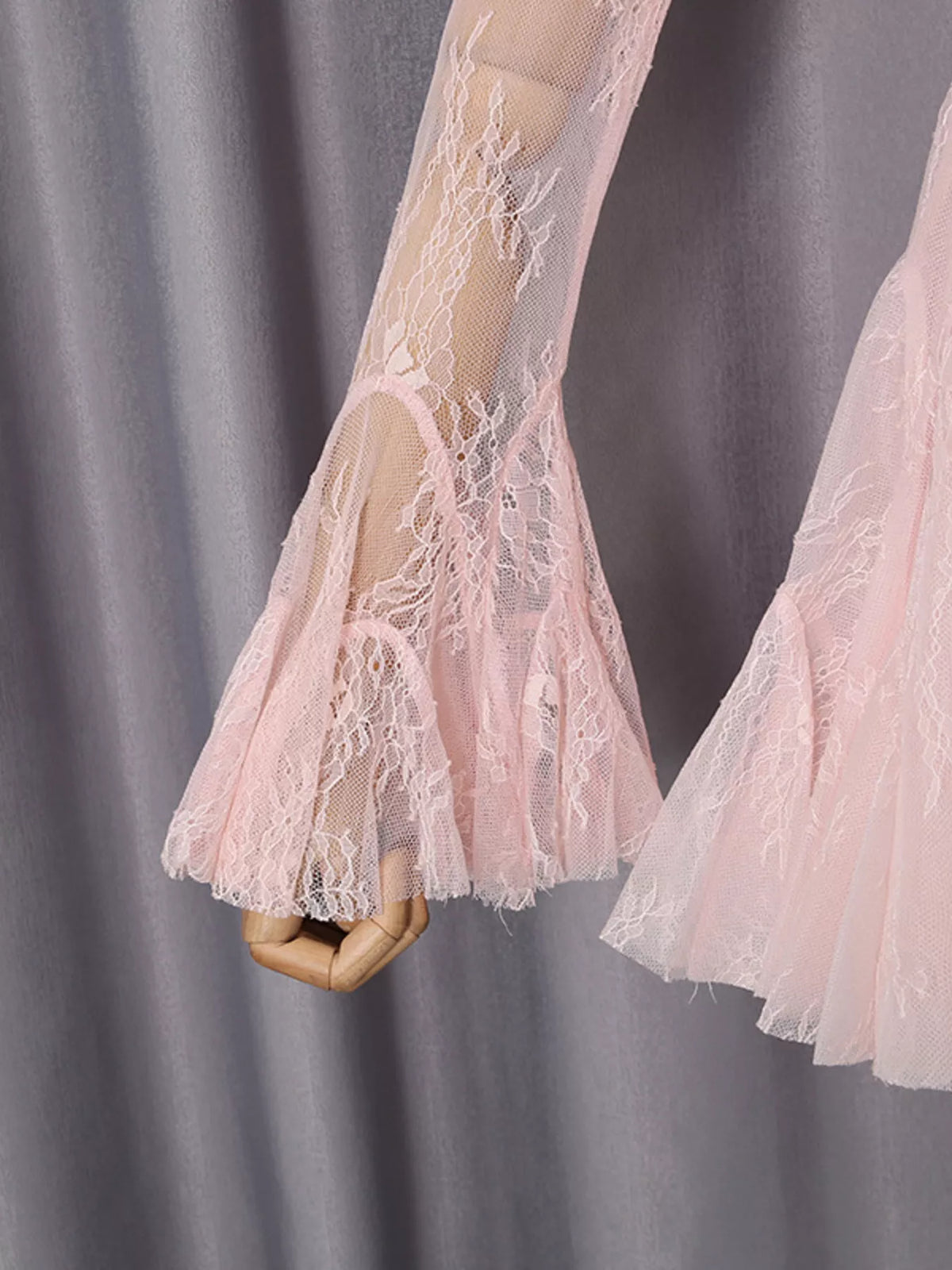 Pink Lace Flare-Sleeve Mini Dress