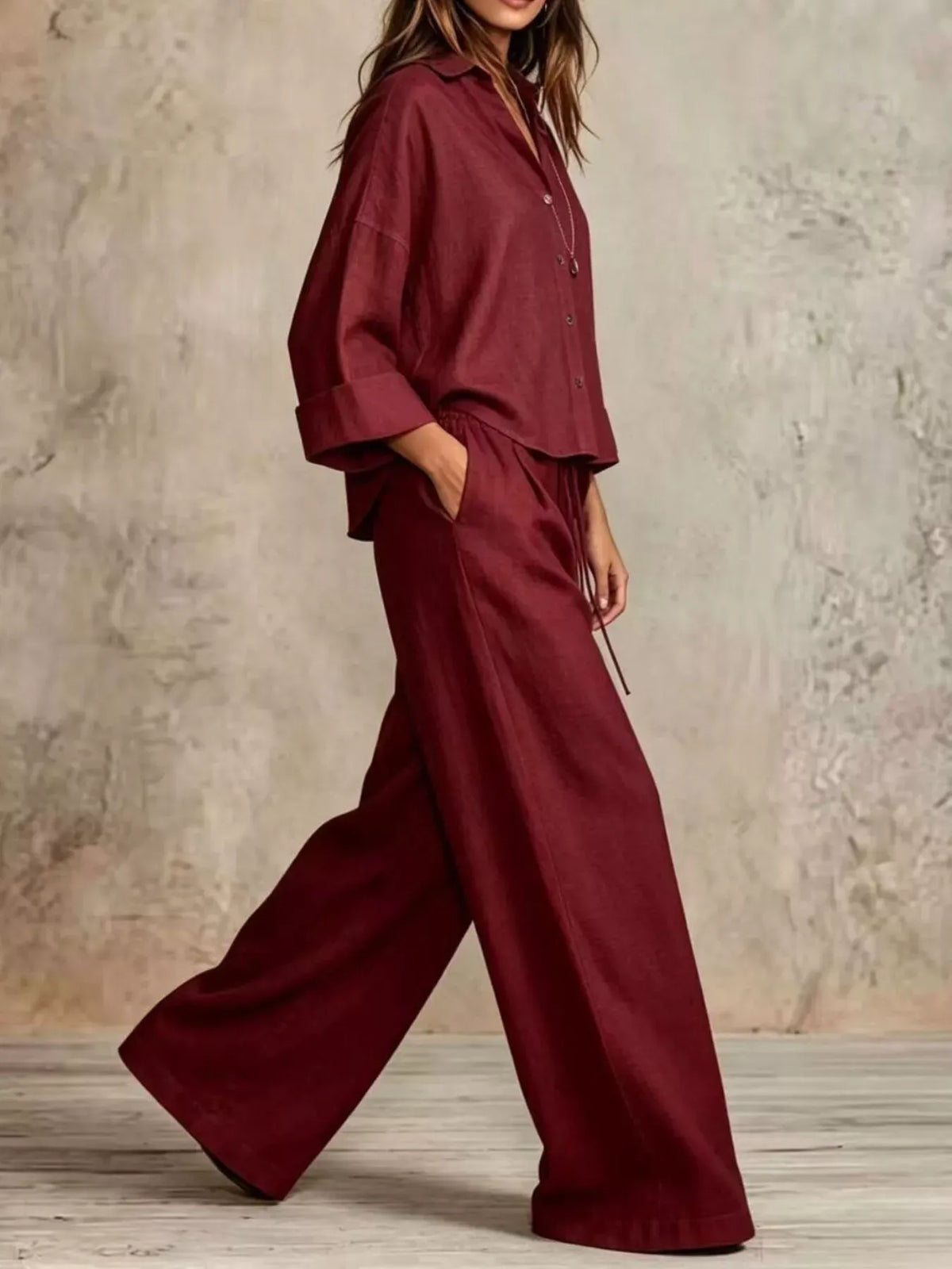 Women's Button-Down Shirt & Wide-Leg Pants Set — photo 10