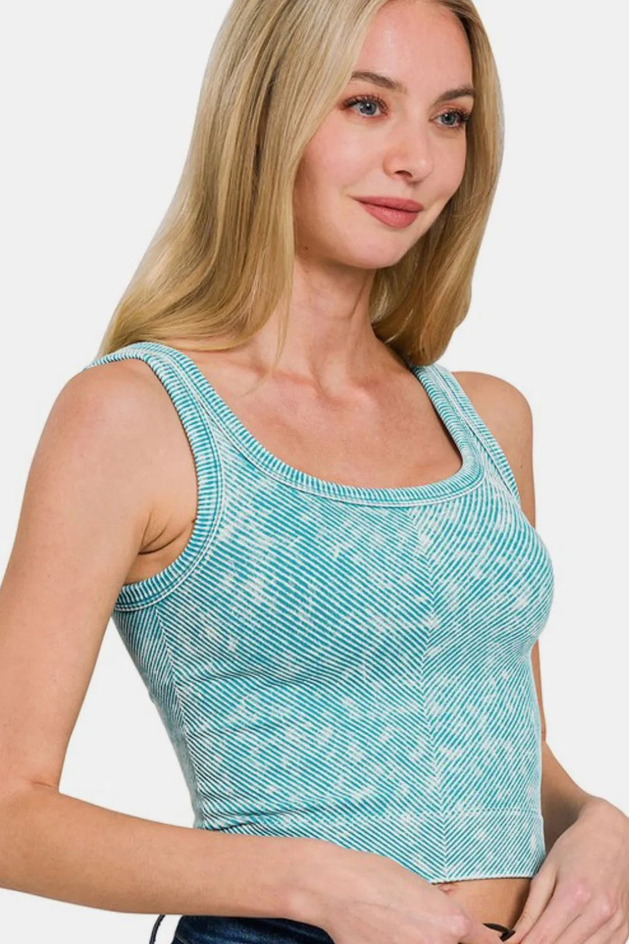 Washed Ribbed Scoop Neck Wide Strap Tank