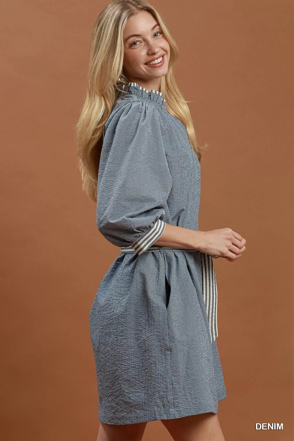 Umgee Textured Tie-Waist Mini Dress