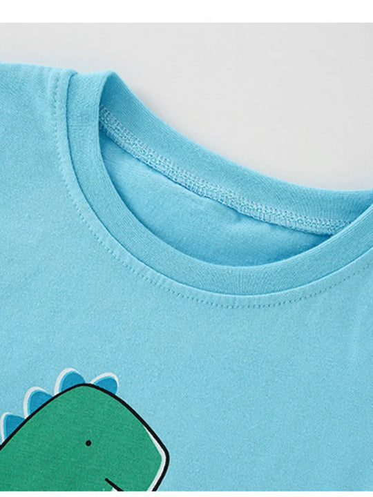 Another view: Kids’ Dinosaur Graphic Cotton T-Shirt — Sky Blue