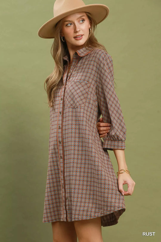 Another view: Umgee Plaid Button Down Oversized Shirt Dress