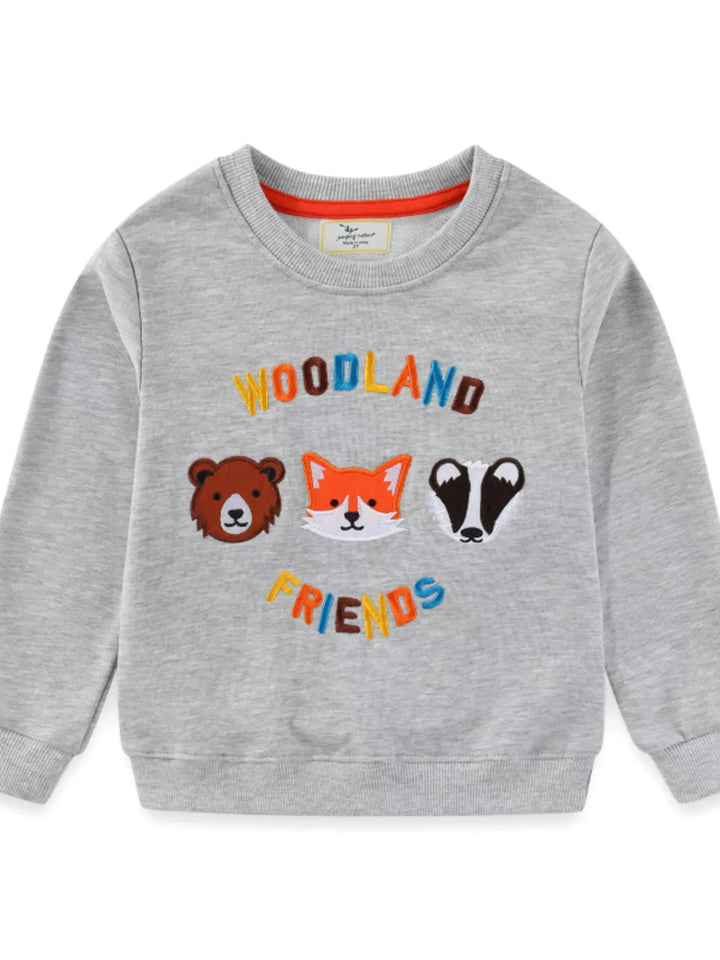 Kids' Woodland Friends Embroidered Sweatshirt – Gray