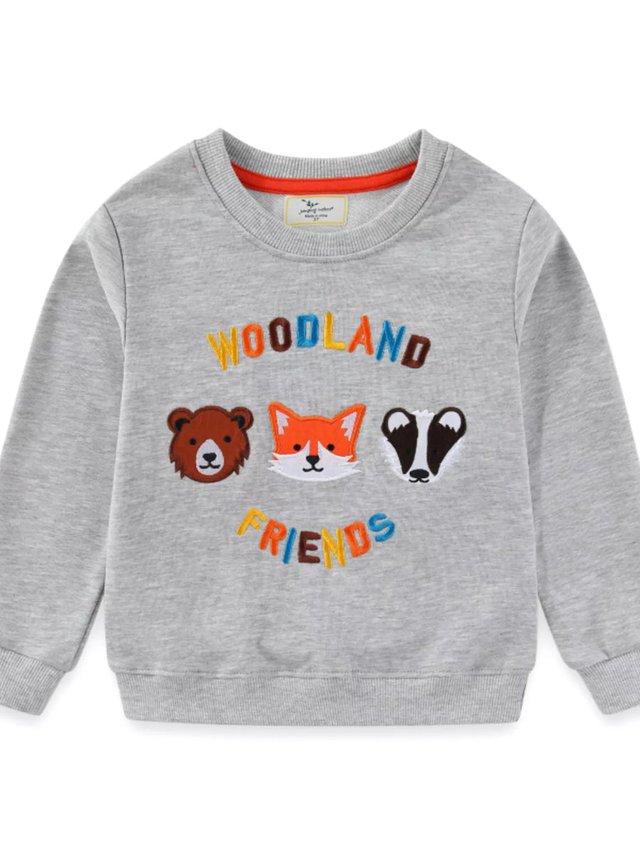 Kids' Woodland Friends Embroidered Sweatshirt – Gray