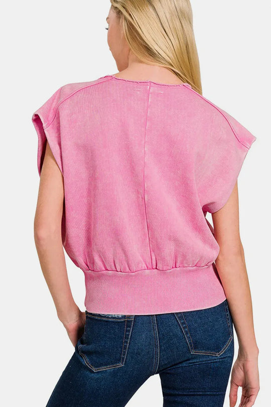 Another view: Washed Boat Neck Bottom Banded Dolman Sleeve Top
