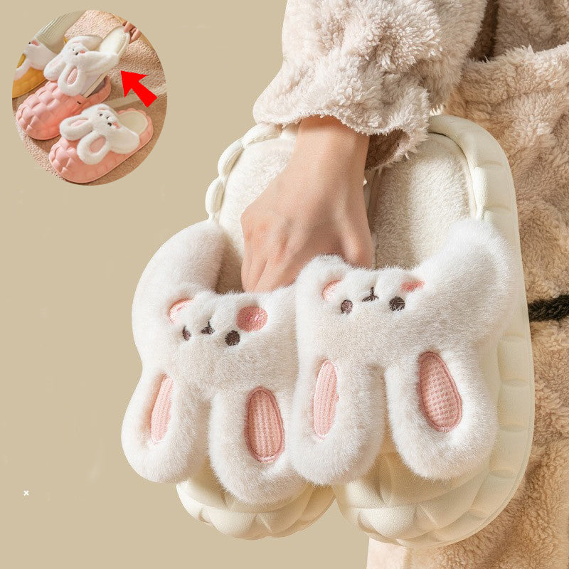 Unisex Cute Rabbit Fuzzy Slippers | Detachable Washable Plush House Shoes