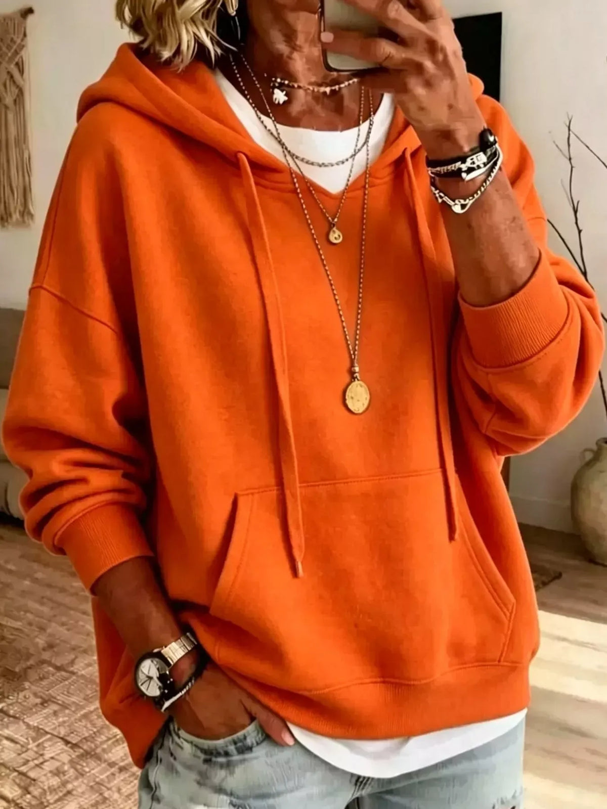 Relaxed Drop-Shoulder Drawstring Hoodie — photo 17