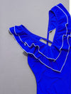 Royal-blue ruffled crisscross-back one-piece swimsuit