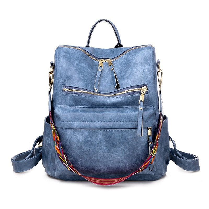 Large-Capacity Women's Backpack | Niche Stone-Texture PU Leather Retro Bag