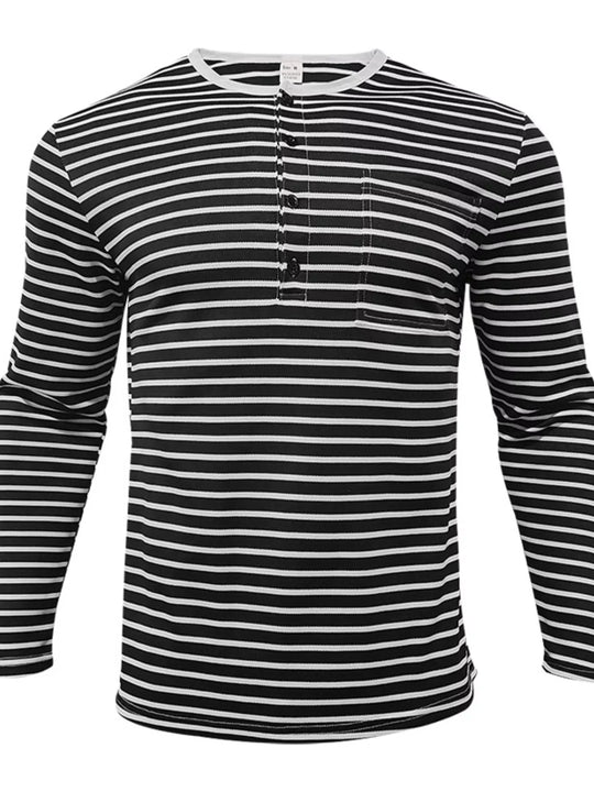 Another view: Men's Full Size Striped Long-Sleeve T-Shirt Plus