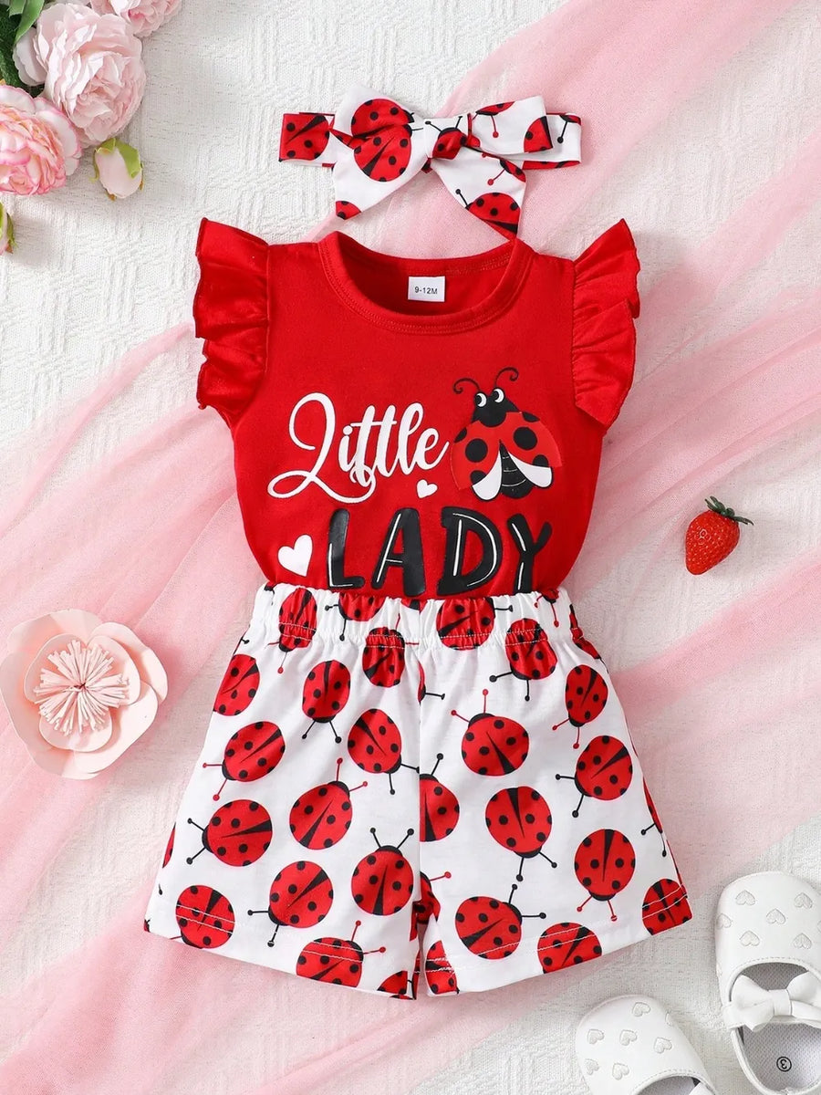 Baby & Toddler Ruffle Top, Pants & Headband Set – Red