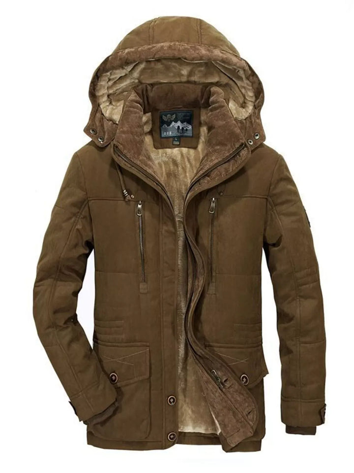 Men's Button-and-Zip Hooded Parka
