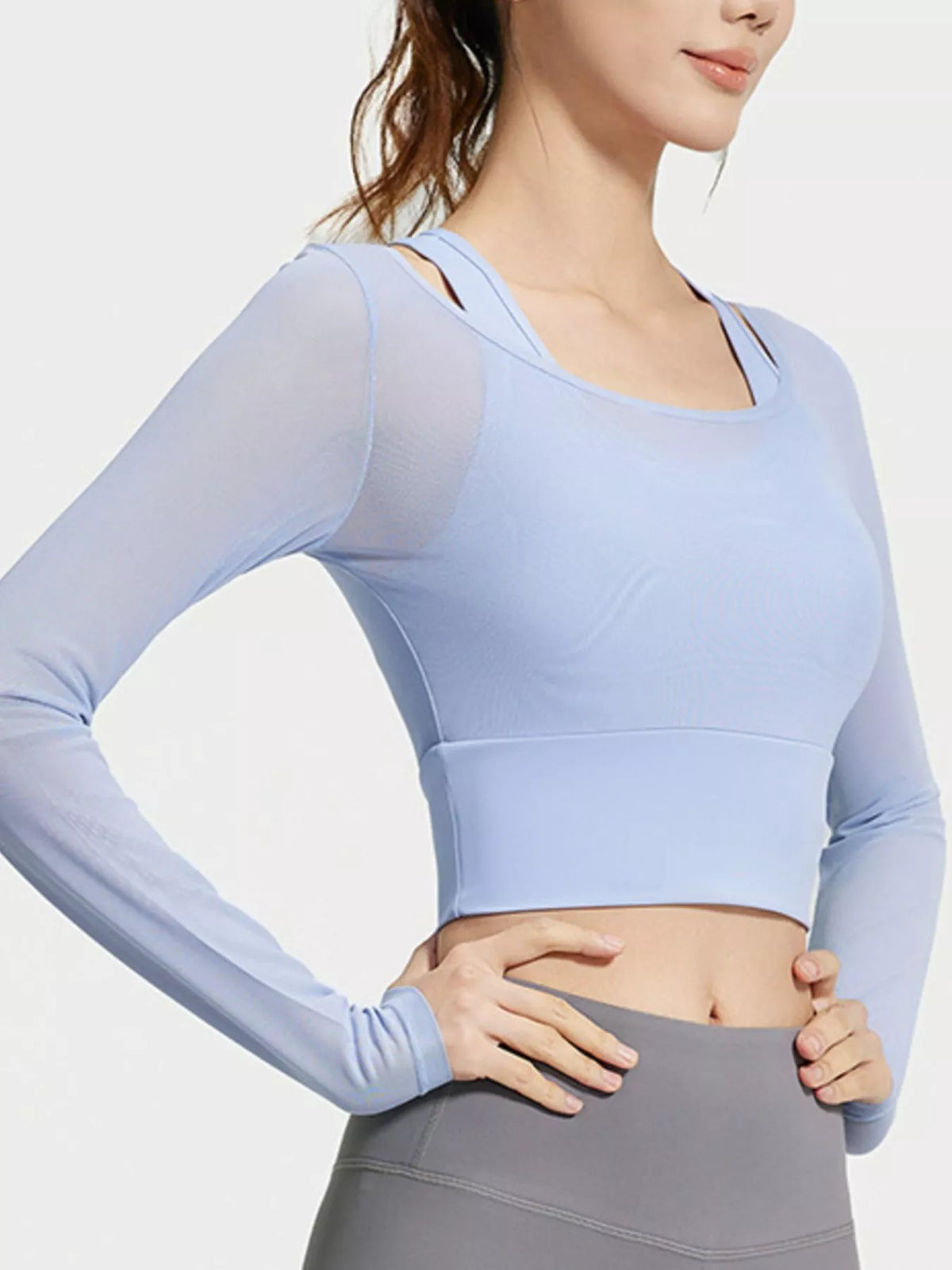 Long-Sleeve Active Top with Built-In Bra