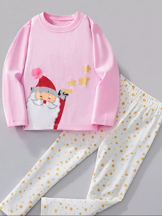 Another view: Kids' Santa Top & Star Pants Cotton Pajama Set – Blush Pink