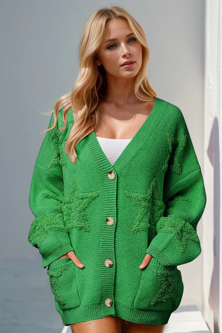 Star-Pattern Button-Up Cardigan — Full Size