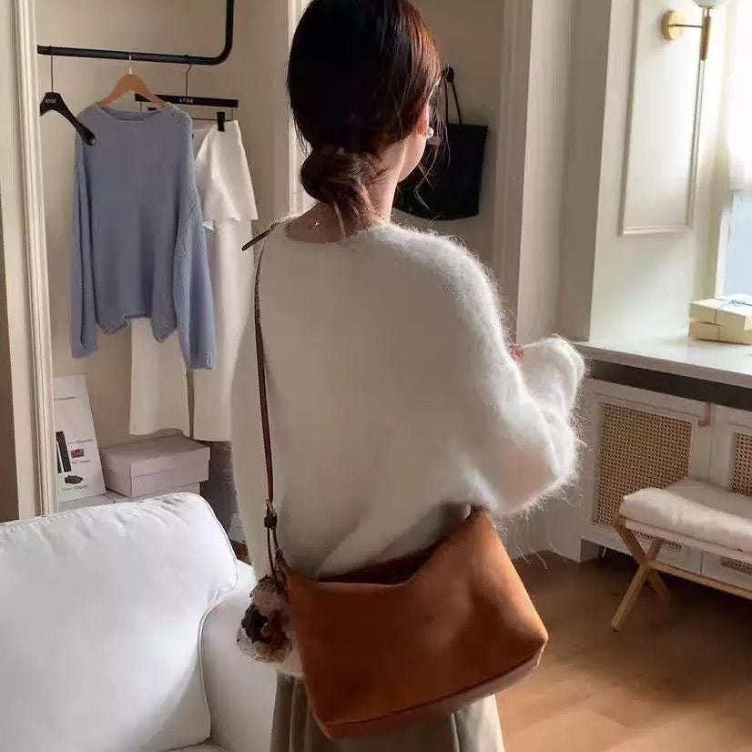 Retro Suede Crossbody Bag – Minimalist Faux Suede Commuter Bag for Women