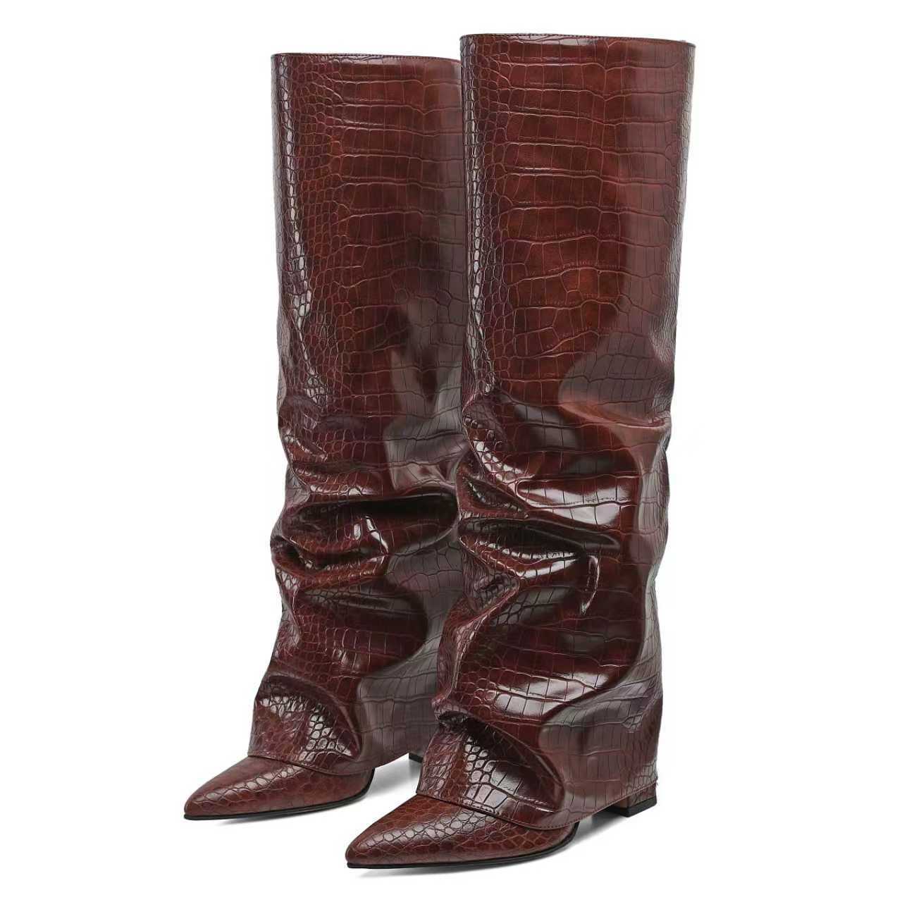 Women's Chunky Heel High-Top Over-the-Knee Boots | Buckle Pointed Toe PU Leather