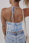 Women's light blue mesh halter crop top