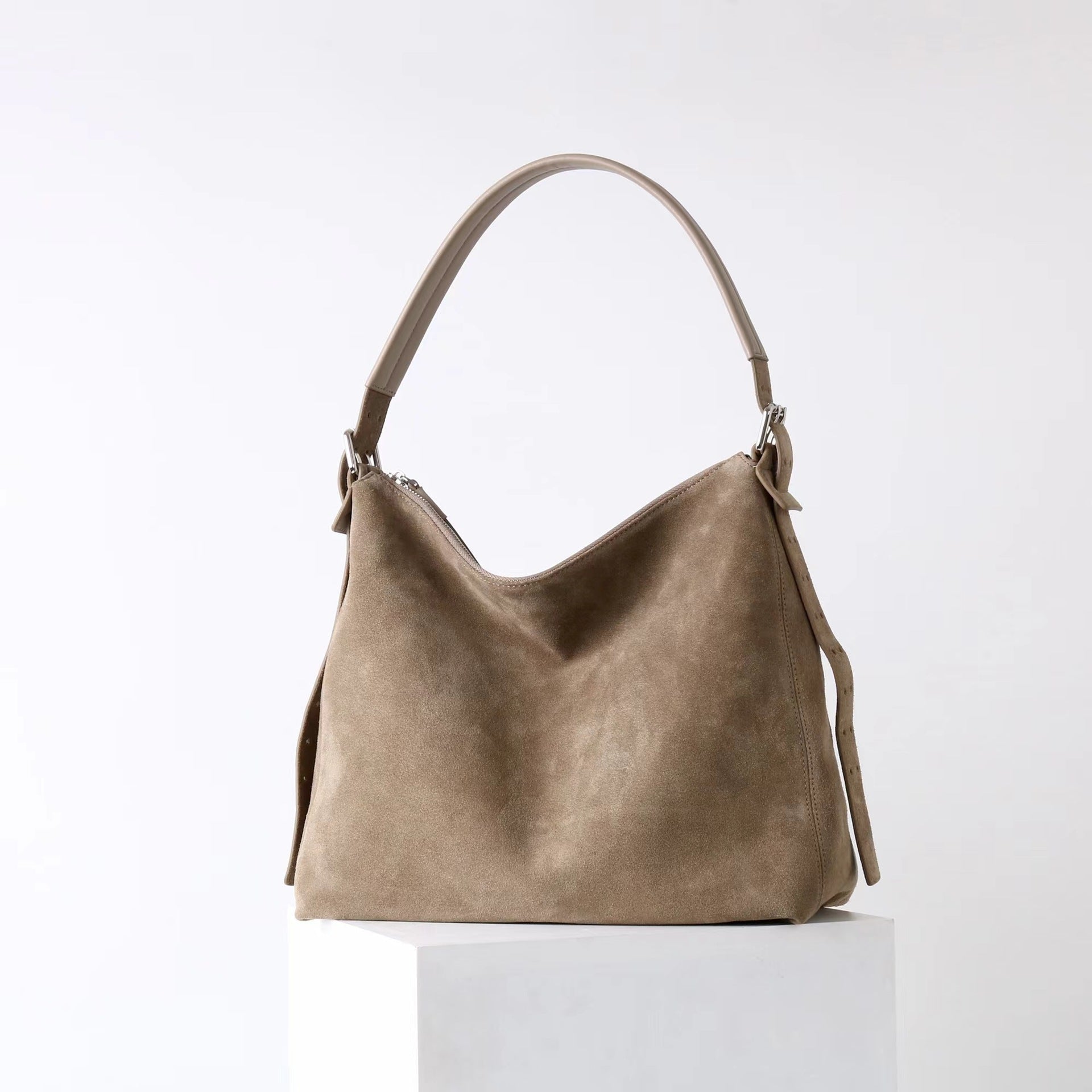 Women's Genuine Leather Bucket Crossbody Shoulder Bag – Retro Suede Soft Structured Handbag