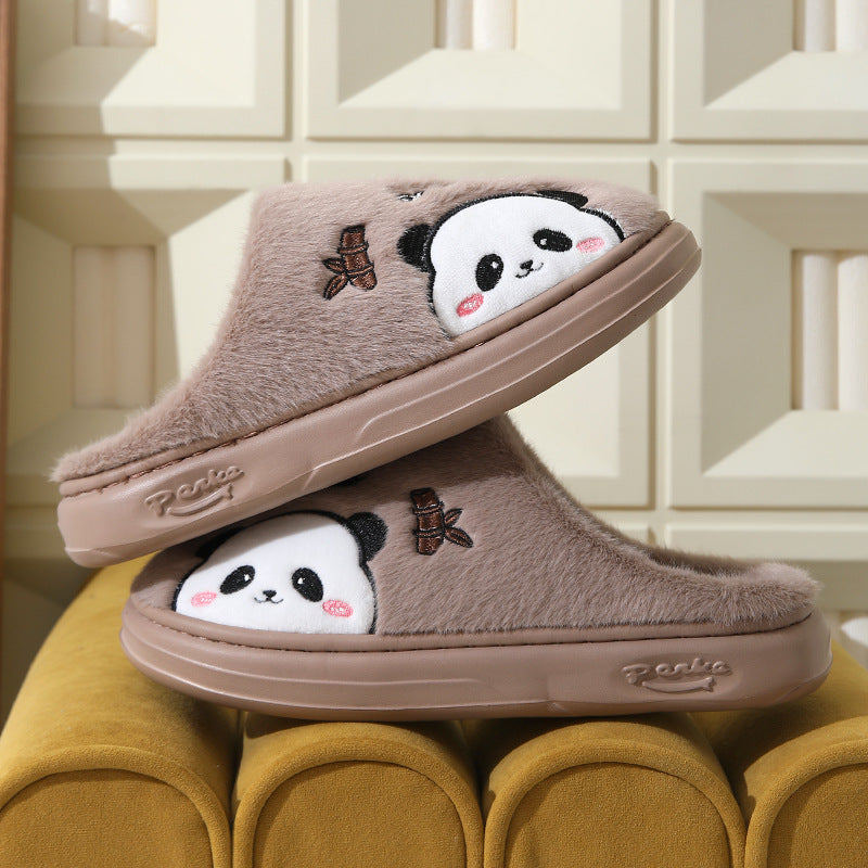 Panda Slippers for Women & Men - Cute Cartoon Plush Indoor House Shoes with Thick Anti-Slip EVA Sole