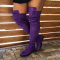 Women's Patchwork Knee-High Boots - Round Toe Chunky Heel Winter Boots with Side Zipper