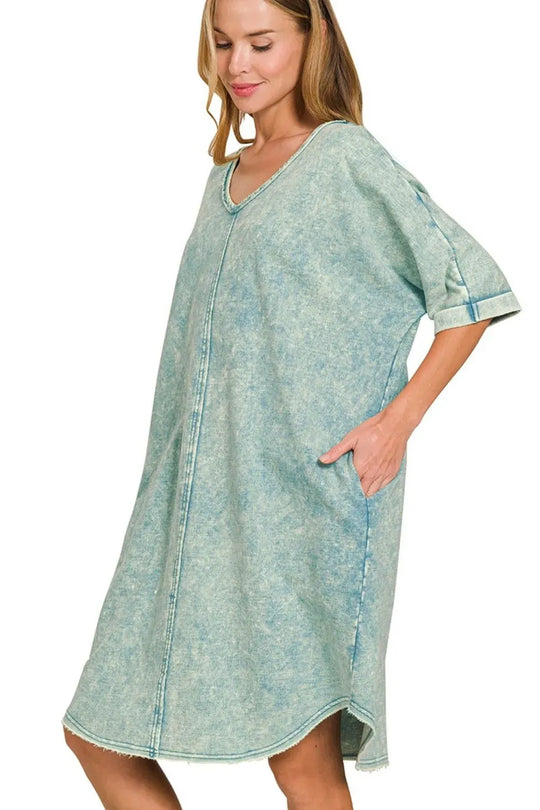 Another view: Acid-Wash French Terry T-Shirt Dress — ASH BLUE