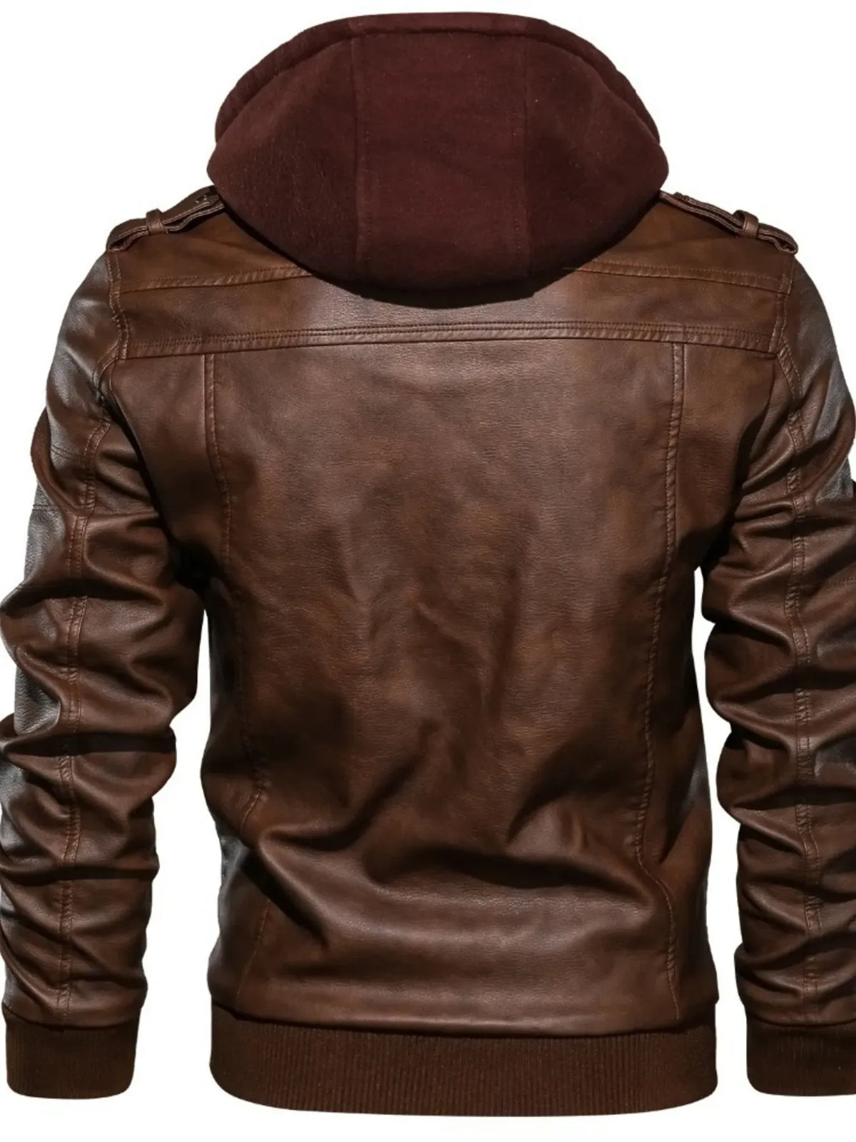 Men's Hooded Faux Leather Biker Jacket — photo 6